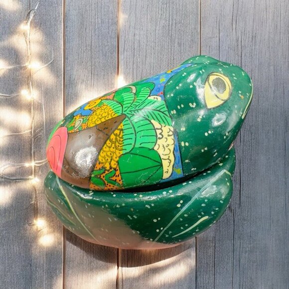 Mexican RedWare Pottery Hand Painted Frog Shape Trinket Holder Jewelry Holder - Picture 2 of 13